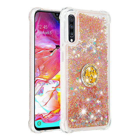 Funda Silicona Carcasa Goma Bling-Bling con Anillo de dedo Soporte S01 para Samsung Galaxy A70S Oro