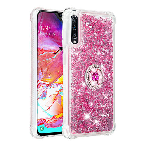 Funda Silicona Carcasa Goma Bling-Bling con Anillo de dedo Soporte S01 para Samsung Galaxy A70S Rojo