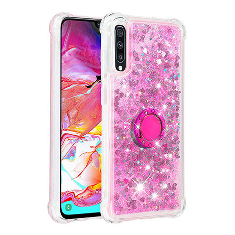 Funda Silicona Carcasa Goma Bling-Bling con Anillo de dedo Soporte S01 para Samsung Galaxy A70S Rosa Roja