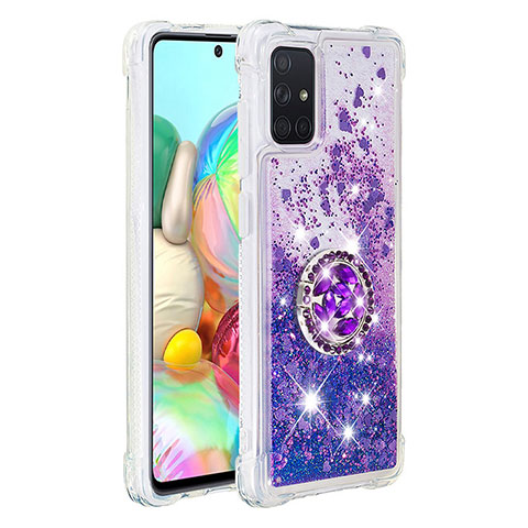 Funda Silicona Carcasa Goma Bling-Bling con Anillo de dedo Soporte S01 para Samsung Galaxy A71 4G A715 Morado