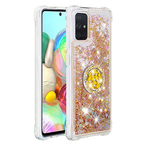 Funda Silicona Carcasa Goma Bling-Bling con Anillo de dedo Soporte S01 para Samsung Galaxy A71 4G A715 Oro