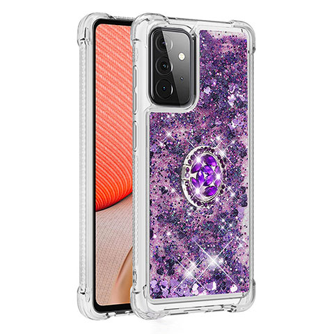 Funda Silicona Carcasa Goma Bling-Bling con Anillo de dedo Soporte S01 para Samsung Galaxy A72 4G Morado