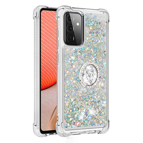 Funda Silicona Carcasa Goma Bling-Bling con Anillo de dedo Soporte S01 para Samsung Galaxy A72 4G Plata