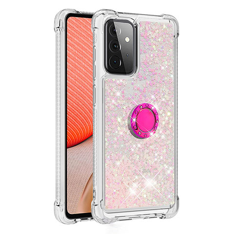 Funda Silicona Carcasa Goma Bling-Bling con Anillo de dedo Soporte S01 para Samsung Galaxy A72 4G Rosa