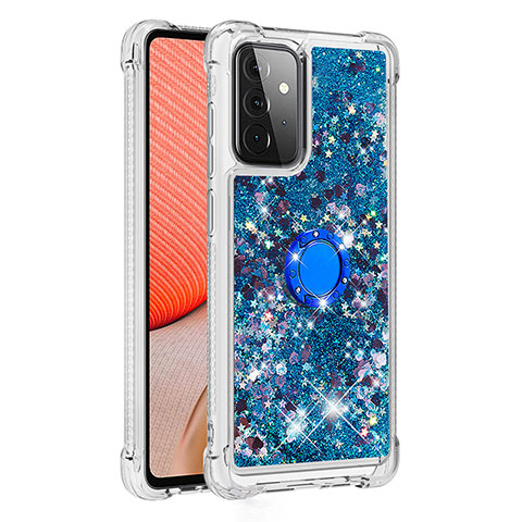 Funda Silicona Carcasa Goma Bling-Bling con Anillo de dedo Soporte S01 para Samsung Galaxy A72 5G Azul