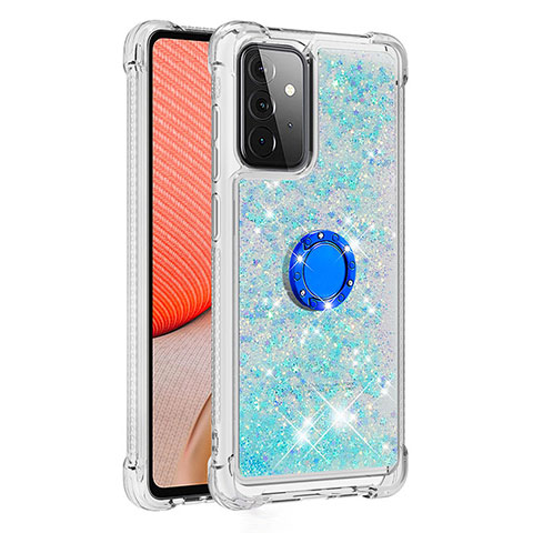 Funda Silicona Carcasa Goma Bling-Bling con Anillo de dedo Soporte S01 para Samsung Galaxy A72 5G Cian