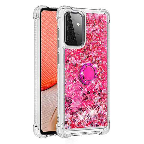 Funda Silicona Carcasa Goma Bling-Bling con Anillo de dedo Soporte S01 para Samsung Galaxy A72 5G Rosa Roja