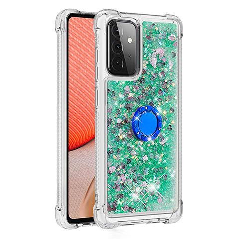 Funda Silicona Carcasa Goma Bling-Bling con Anillo de dedo Soporte S01 para Samsung Galaxy A72 5G Verde