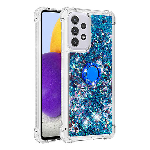 Funda Silicona Carcasa Goma Bling-Bling con Anillo de dedo Soporte S01 para Samsung Galaxy A73 5G Azul