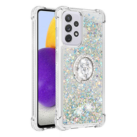 Funda Silicona Carcasa Goma Bling-Bling con Anillo de dedo Soporte S01 para Samsung Galaxy A73 5G Plata