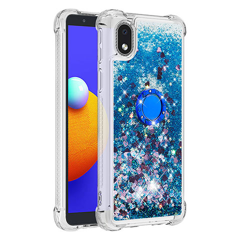 Funda Silicona Carcasa Goma Bling-Bling con Anillo de dedo Soporte S01 para Samsung Galaxy M01 Core Azul