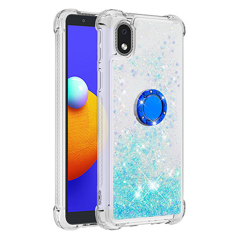 Funda Silicona Carcasa Goma Bling-Bling con Anillo de dedo Soporte S01 para Samsung Galaxy M01 Core Azul Cielo