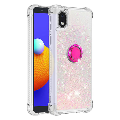 Funda Silicona Carcasa Goma Bling-Bling con Anillo de dedo Soporte S01 para Samsung Galaxy M01 Core Rosa