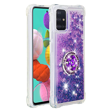 Funda Silicona Carcasa Goma Bling-Bling con Anillo de dedo Soporte S01 para Samsung Galaxy M40S Morado