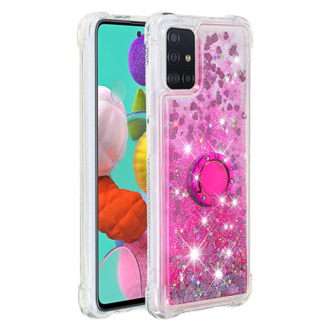 Funda Silicona Carcasa Goma Bling-Bling con Anillo de dedo Soporte S01 para Samsung Galaxy M40S Rosa Roja