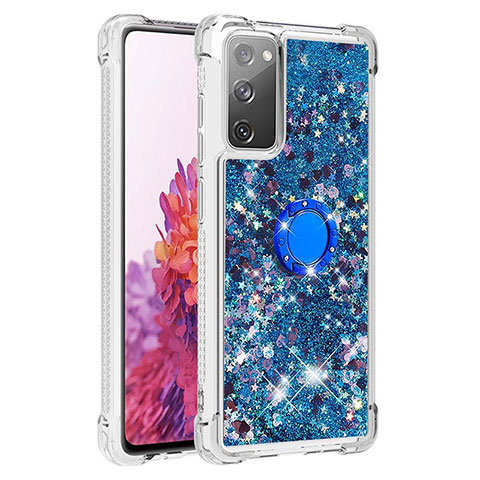 Funda Silicona Carcasa Goma Bling-Bling con Anillo de dedo Soporte S01 para Samsung Galaxy S20 FE (2022) 5G Azul