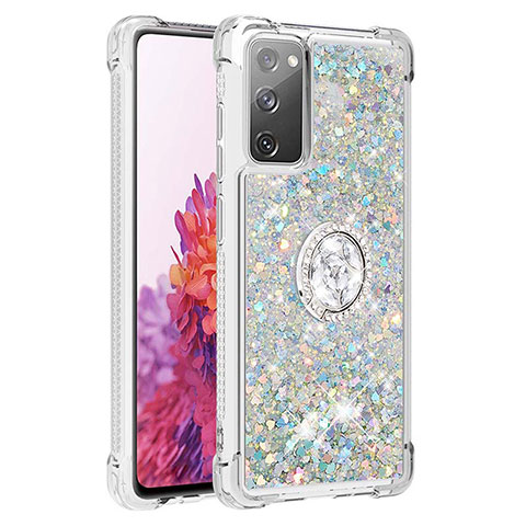 Funda Silicona Carcasa Goma Bling-Bling con Anillo de dedo Soporte S01 para Samsung Galaxy S20 FE 5G Plata