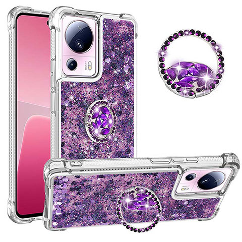 Funda Silicona Carcasa Goma Bling-Bling con Anillo de dedo Soporte S01 para Xiaomi Civi 2 5G Morado