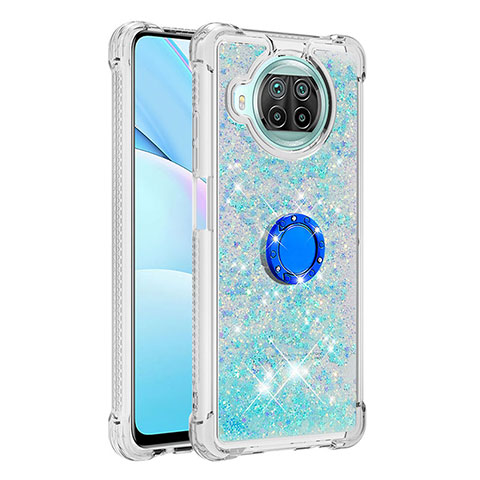 Funda Silicona Carcasa Goma Bling-Bling con Anillo de dedo Soporte S01 para Xiaomi Mi 10i 5G Azul Cielo