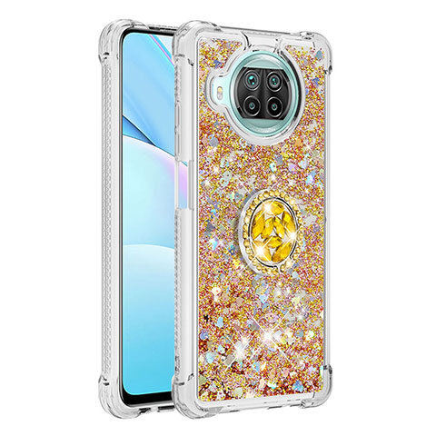 Funda Silicona Carcasa Goma Bling-Bling con Anillo de dedo Soporte S01 para Xiaomi Mi 10i 5G Oro