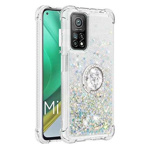 Funda Silicona Carcasa Goma Bling-Bling con Anillo de dedo Soporte S01 para Xiaomi Mi 10T 5G Plata