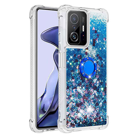 Funda Silicona Carcasa Goma Bling-Bling con Anillo de dedo Soporte S01 para Xiaomi Mi 11T 5G Azul