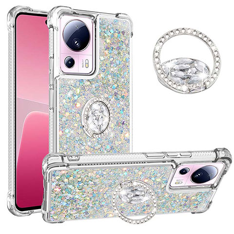 Funda Silicona Carcasa Goma Bling-Bling con Anillo de dedo Soporte S01 para Xiaomi Mi 12 Lite NE 5G Azul Cielo