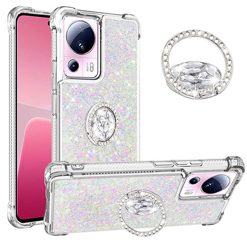 Funda Silicona Carcasa Goma Bling-Bling con Anillo de dedo Soporte S01 para Xiaomi Mi 12 Lite NE 5G Plata