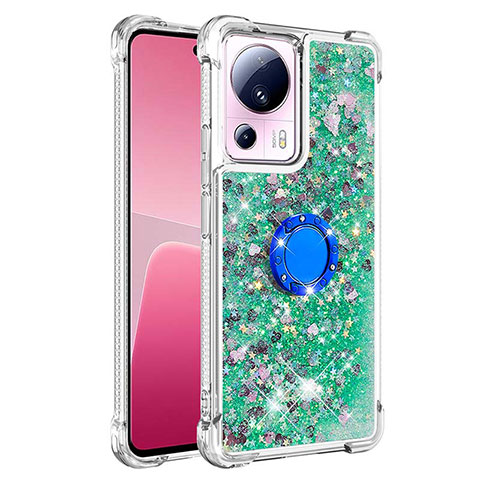 Funda Silicona Carcasa Goma Bling-Bling con Anillo de dedo Soporte S01 para Xiaomi Mi 12 Lite NE 5G Verde