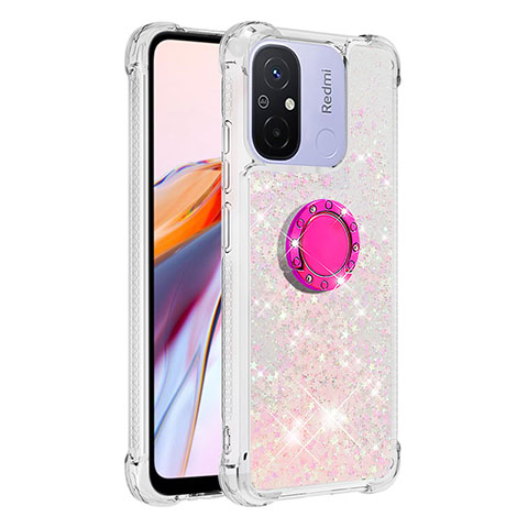 Funda Silicona Carcasa Goma Bling-Bling con Anillo de dedo Soporte S01 para Xiaomi Poco C55 Rosa