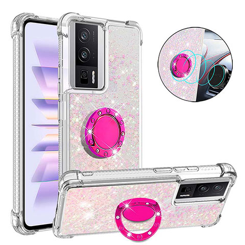 Funda Silicona Carcasa Goma Bling-Bling con Anillo de dedo Soporte S01 para Xiaomi Poco F5 Pro 5G Rosa