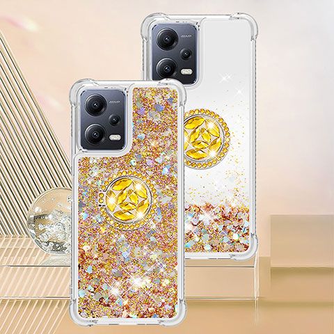 Funda Silicona Carcasa Goma Bling-Bling con Anillo de dedo Soporte S01 para Xiaomi Poco X5 5G Oro