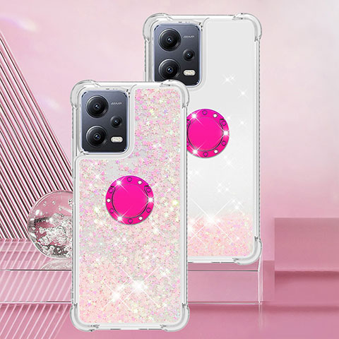 Funda Silicona Carcasa Goma Bling-Bling con Anillo de dedo Soporte S01 para Xiaomi Poco X5 5G Rosa