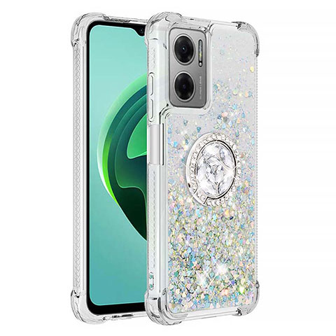 Funda Silicona Carcasa Goma Bling-Bling con Anillo de dedo Soporte S01 para Xiaomi Redmi 11 Prime 5G Plata