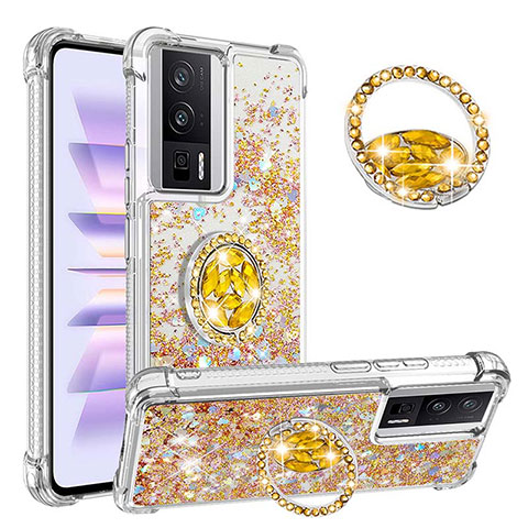 Funda Silicona Carcasa Goma Bling-Bling con Anillo de dedo Soporte S01 para Xiaomi Redmi K60 5G Oro