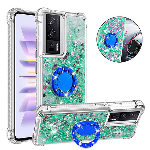 Funda Silicona Carcasa Goma Bling-Bling con Anillo de dedo Soporte S01 para Xiaomi Redmi K60 5G Verde