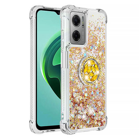 Funda Silicona Carcasa Goma Bling-Bling con Anillo de dedo Soporte S01 para Xiaomi Redmi Note 11E 5G Oro