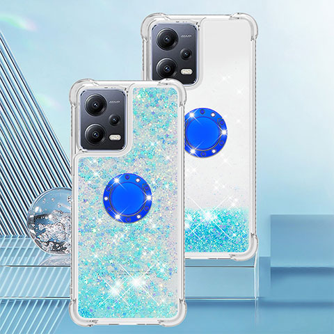 Funda Silicona Carcasa Goma Bling-Bling con Anillo de dedo Soporte S01 para Xiaomi Redmi Note 12 5G Azul Cielo