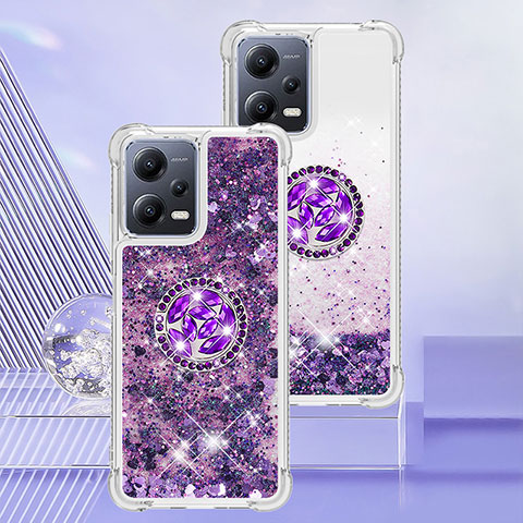 Funda Silicona Carcasa Goma Bling-Bling con Anillo de dedo Soporte S01 para Xiaomi Redmi Note 12 5G Morado