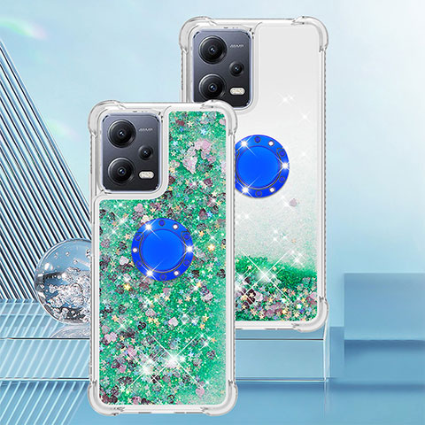 Funda Silicona Carcasa Goma Bling-Bling con Anillo de dedo Soporte S01 para Xiaomi Redmi Note 12 5G Verde