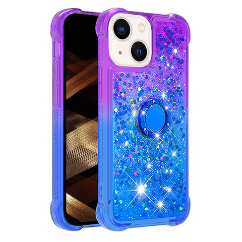 Funda Silicona Carcasa Goma Bling-Bling con Anillo de dedo Soporte S02 para Apple iPhone 13 Morado