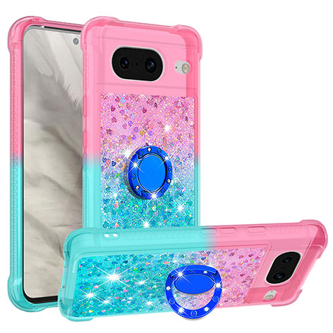 Funda Silicona Carcasa Goma Bling-Bling con Anillo de dedo Soporte S02 para Google Pixel 8 5G Rosa