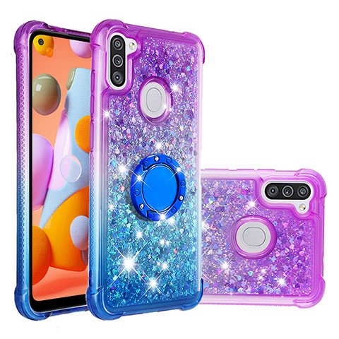 Funda Silicona Carcasa Goma Bling-Bling con Anillo de dedo Soporte S02 para Samsung Galaxy A11 Morado