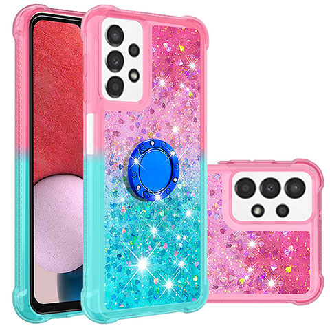 Funda Silicona Carcasa Goma Bling-Bling con Anillo de dedo Soporte S02 para Samsung Galaxy A13 4G Rosa