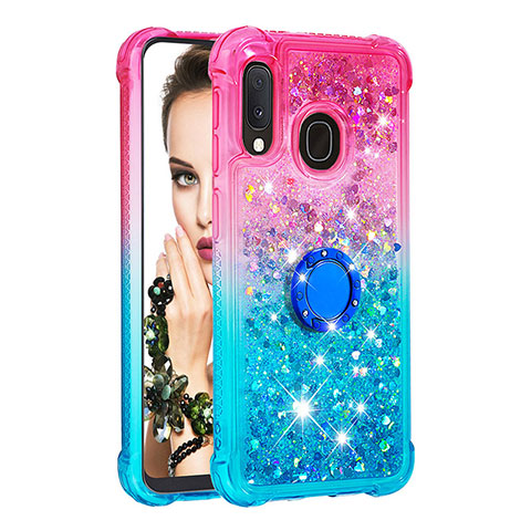 Funda Silicona Carcasa Goma Bling-Bling con Anillo de dedo Soporte S02 para Samsung Galaxy A20e Rosa