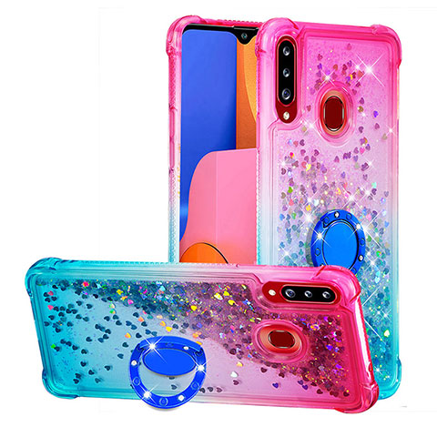 Funda Silicona Carcasa Goma Bling-Bling con Anillo de dedo Soporte S02 para Samsung Galaxy A20s Rosa