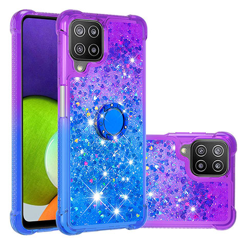 Funda Silicona Carcasa Goma Bling-Bling con Anillo de dedo Soporte S02 para Samsung Galaxy A22 4G Morado