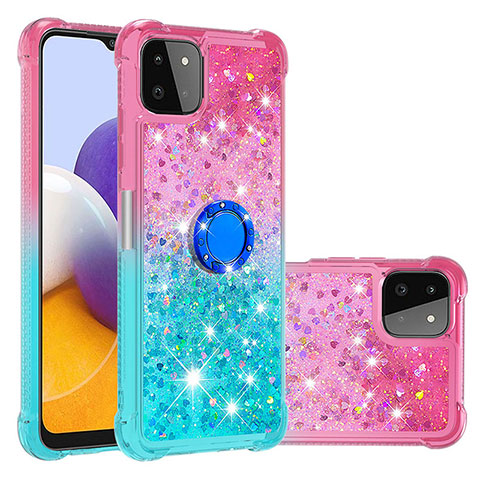 Funda Silicona Carcasa Goma Bling-Bling con Anillo de dedo Soporte S02 para Samsung Galaxy A22s 5G Rosa