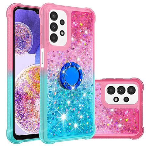 Funda Silicona Carcasa Goma Bling-Bling con Anillo de dedo Soporte S02 para Samsung Galaxy A23 5G Rosa