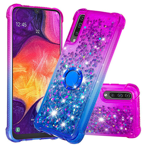 Funda Silicona Carcasa Goma Bling-Bling con Anillo de dedo Soporte S02 para Samsung Galaxy A30S Morado